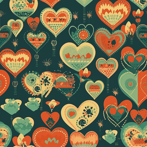 A dark green background with hearts and the words love on it.