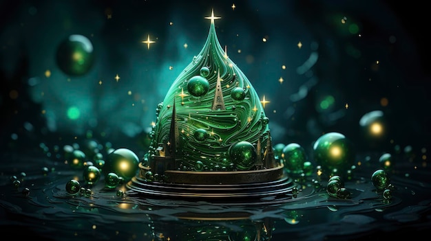 어두운 녹색 크리스마스 트리 휴일 카드 배경 HD 일러스트레이션
