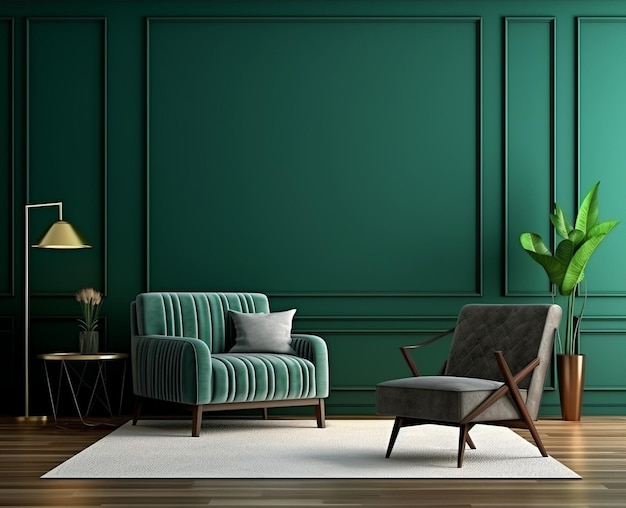 Dark Green Floor in Big Living Room