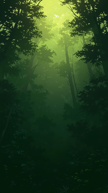 Темно-зеленый лес с солнечным светом, фильтрующим через спокойствие атмосферные фотозаписи для TikTok In