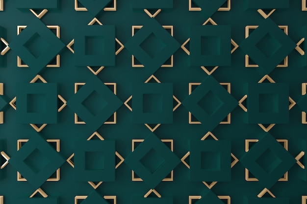 Dark green and gold 3d wall for background, backdrop or wallpaper