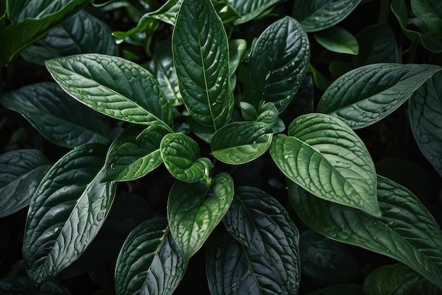 Dark green leaves in a garden represent the natural environment