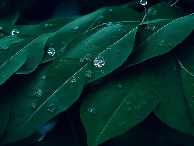 Dark green leaves hanging the coner of the picture with hd water drops hd wallpaper