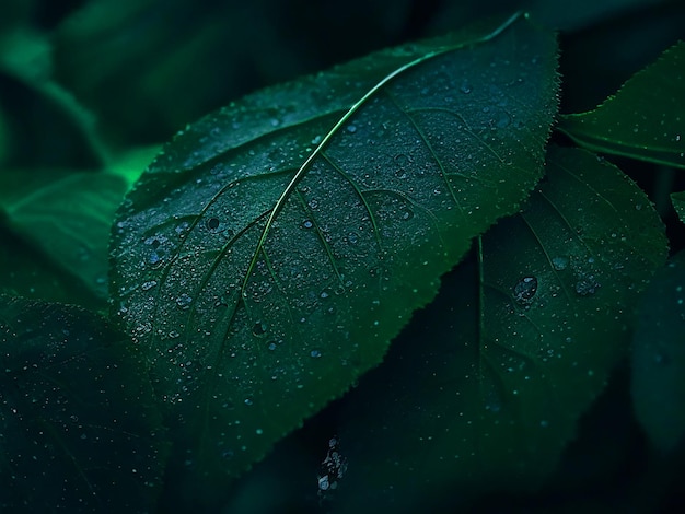 dark green leaves hanging the coner of the picture with hd water drops hd wallpaper