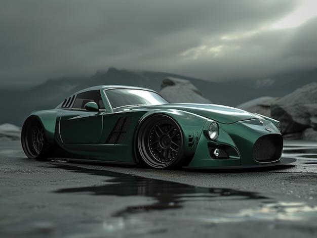 Dark green matte tuned modern car AI generativexA