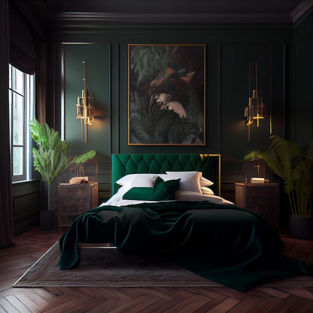 Dark Green Modern Interior Design Generative AI