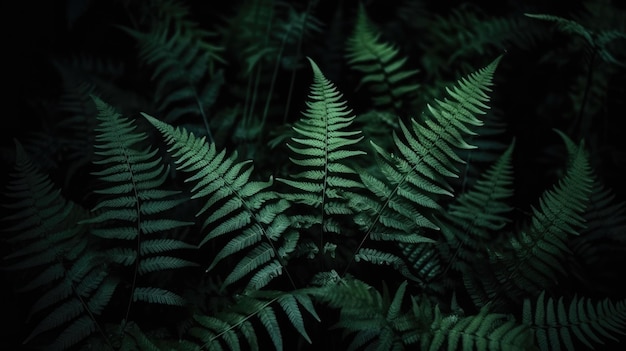 Dark green nature fern leaves background