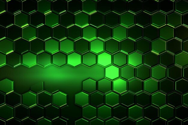 Photo dark green technology hexagonal vector background abstract green bright energy flashes under hexagon