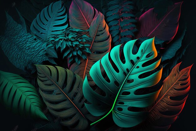 Dark green tropical leaves wallpaper Generative ai