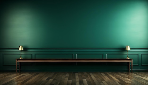 dark green wall empty room with wooden floor 3d rendering