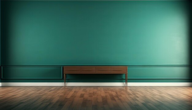 dark green wall empty room with wooden floor 3d rendering