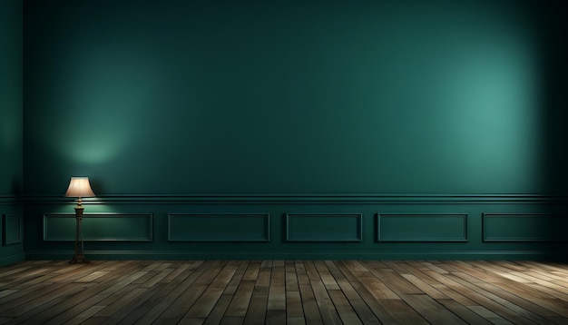 dark green wall empty room with wooden floor 3d rendering