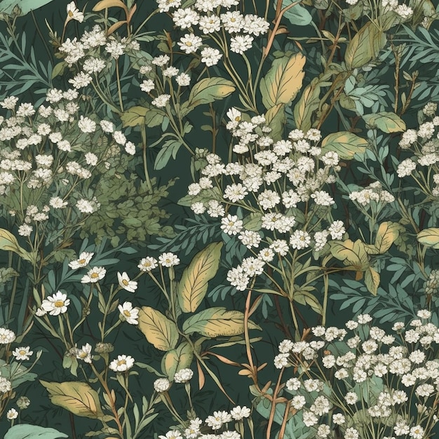 Photo a dark green wallpaper with a variety of flowers.