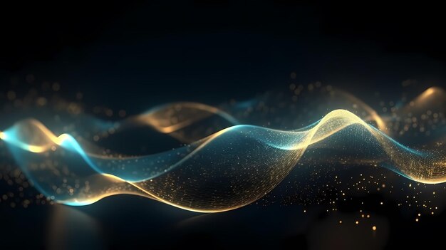 dark green wavy background with copy space gold and blue AI generated