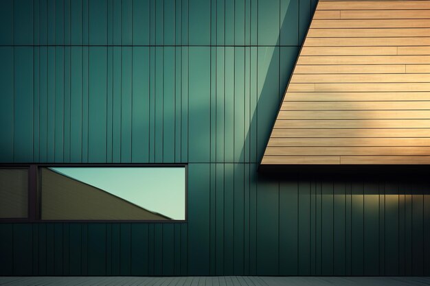 Dark green and wooden striped wall minimalist style building exterior