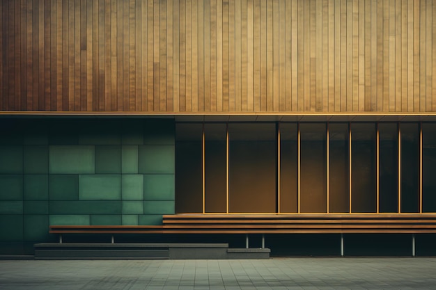 Dark green and wooden striped wall minimalist style building exterior