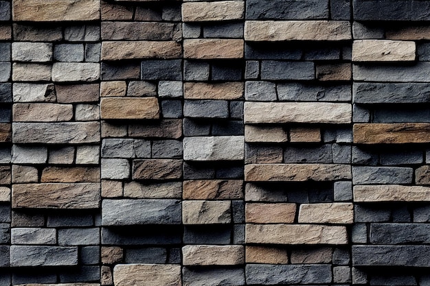 Dark grey black slate background Stacked stone wall background horizontal Panorama of black modern stone wall background and patternBlack bricks slate texture