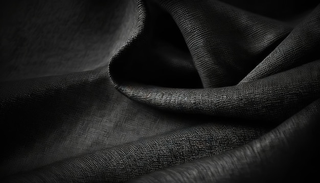 Dark grey fabric cloth texture for background crumpled cotton Generative AI
