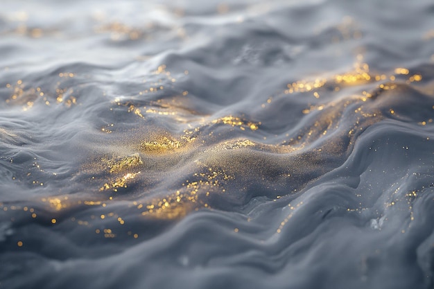 濃い灰色の液体水と輝く光の黄金色の詳細 背景