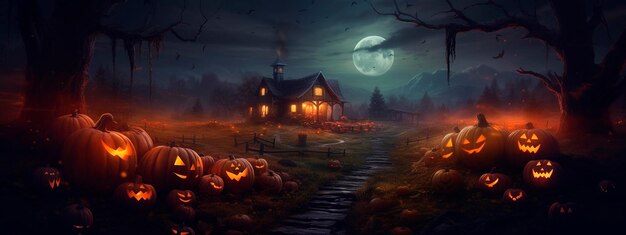 Dark halloween background with pumpkins Generative AI