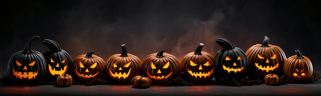 Dark halloween pumpkins border