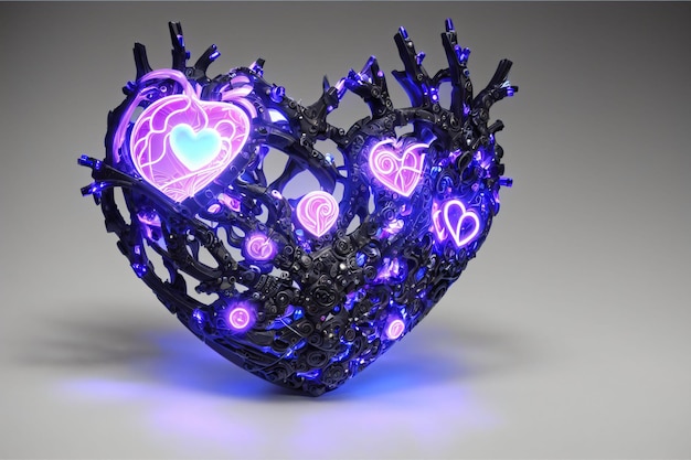 Photo dark heart with purple lights