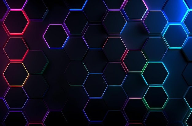 Dark hexagonal neon light background