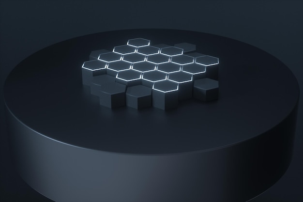 背景の 3 d レンダリングを一緒に接続されている暗い六角形のプラットフォーム