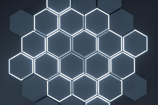 Dark hexagonal platforms connected together background 3d rendering