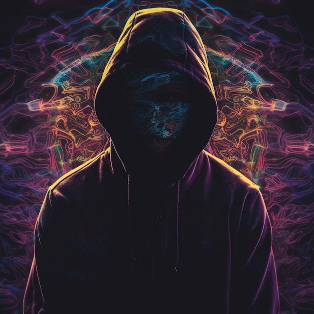 Premium AI Image | dark hooded man irradiating psychedelic