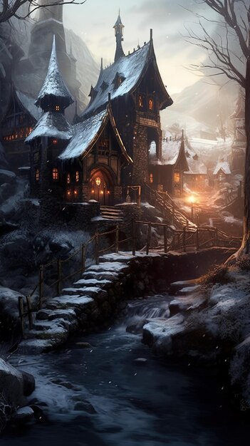 The dark house in the snow