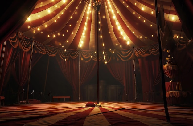 Photo a dark and huge circus tent with overhead lighting