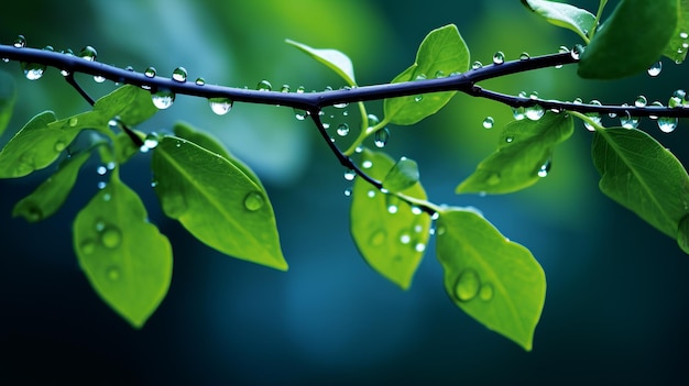 Dark Indigo And Skyblue Water Drops On Tree Branches Wallpaper