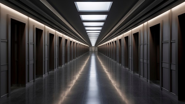 dark interior corridor leading to the office