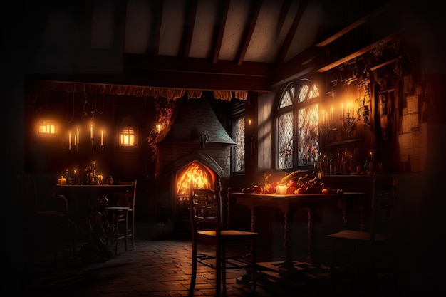 Dark interior of the tavern