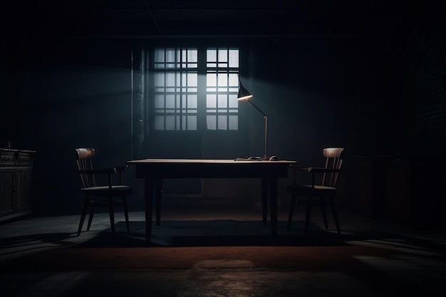 Dark Interrogation room atmosphere of Jail room Generative Ai