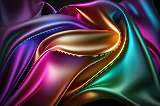 Темные переливающиеся цвета радуги абстрактный блестящий пластиковый шелк или атласный волнистый фон Генеративный AI