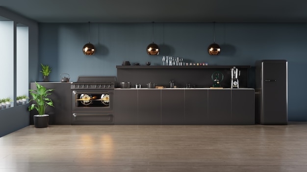 Dark kitchen interior concept.