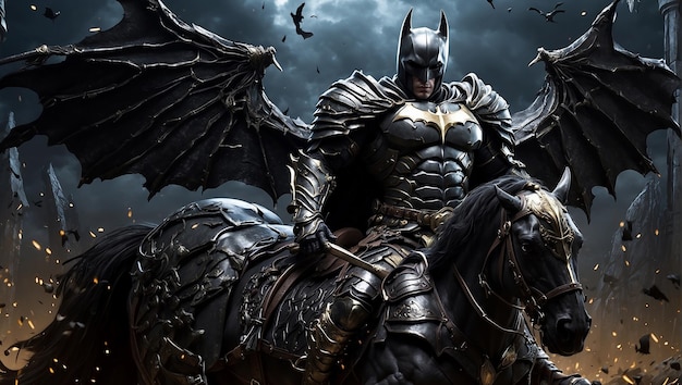 Dark knight riding on a horse