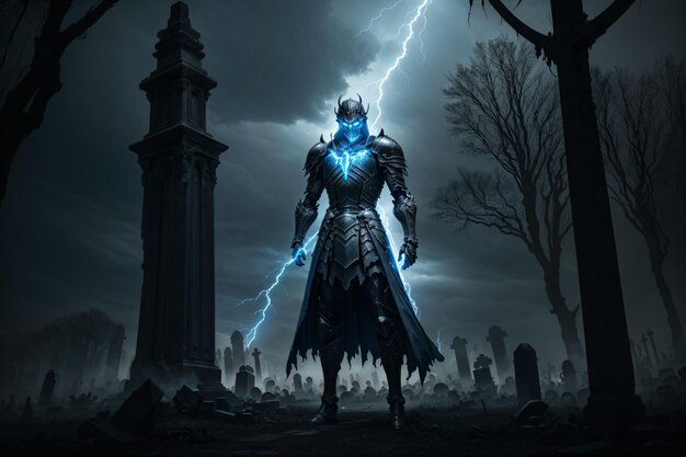 Dark knight wearing armor with thunders