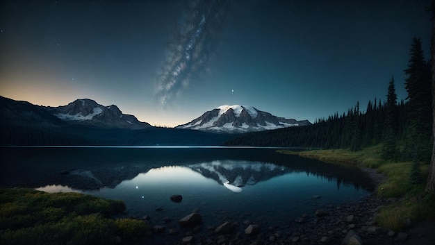 Dark landscape trees starry night stars galaxy in the sky