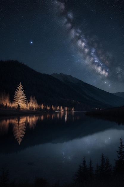 Dark_landscape_trees_starry_night_stars_galaxyHD 8K wallpaper fotografisch beeld