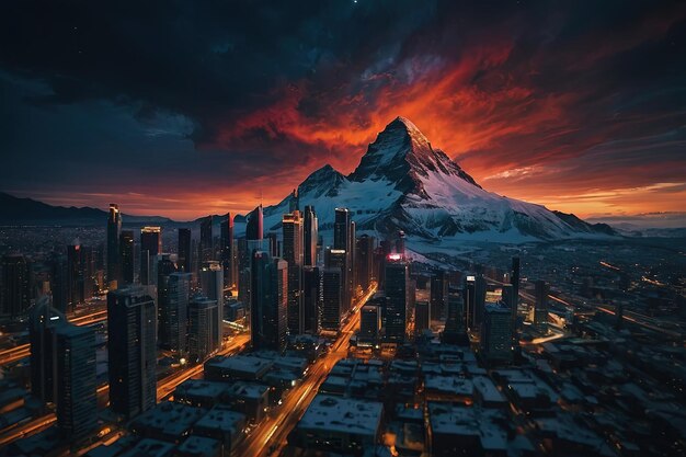 Photo dark light city in the mountaind