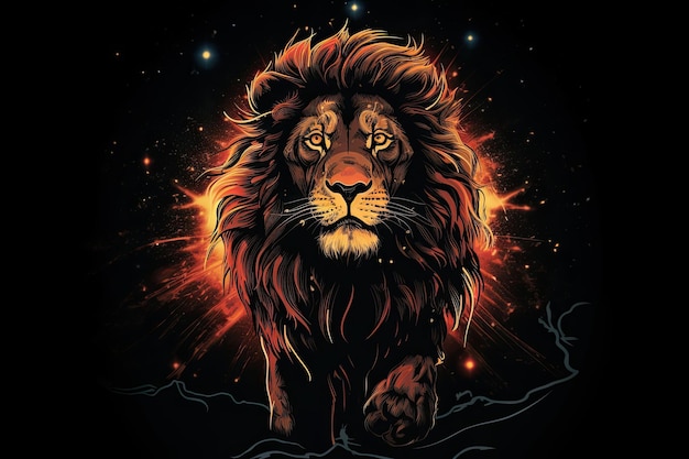 In the dark a lion is illuminated with a leftsided light Generative AI