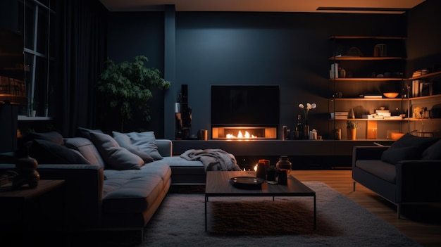 Dark living room Illustration AI GenerativexA