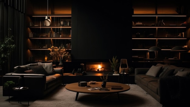 Dark living room Illustration AI GenerativexA