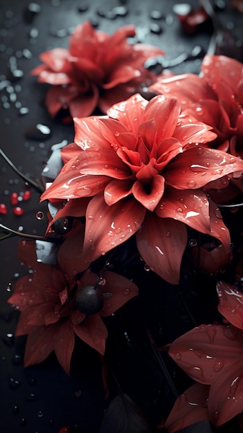 Dark macro blossom flowers 3d realistic rendering