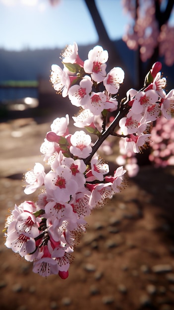 Dark macro blossom flowers 3d realistic rendering