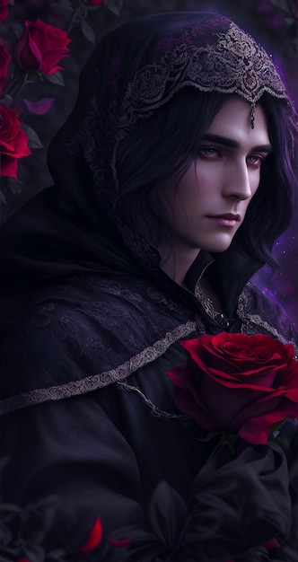赤い花を持つ闇の魔術師