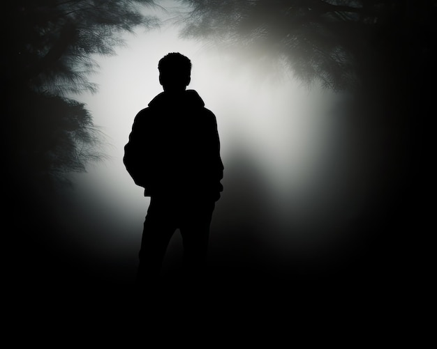 Photo dark male silhouette creative concept of anonymous person's back image captured on camera